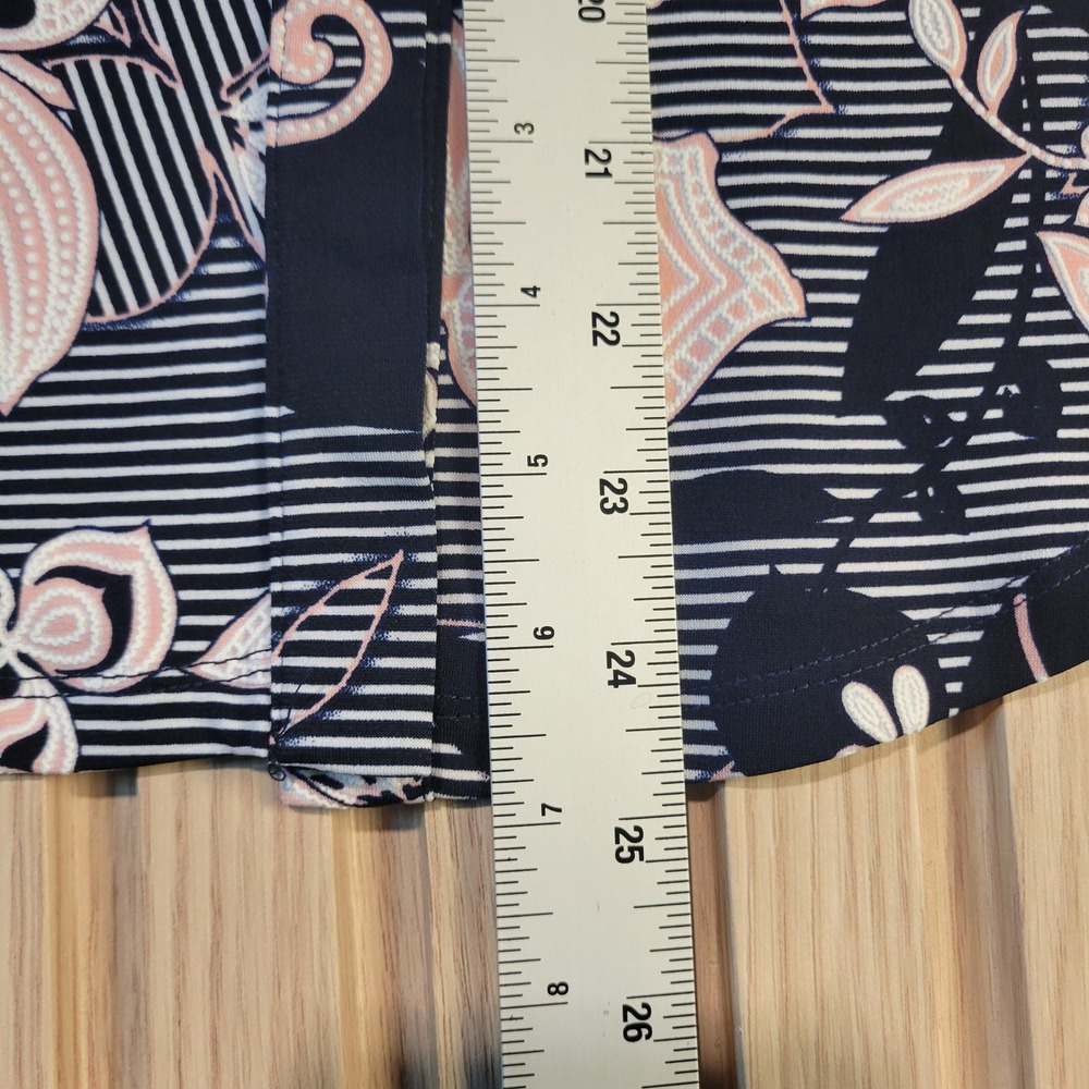 SJS Petite Floral Striped Button Down Blouse Pink Navy Blue PS T8538-PE-EL-RM - Picture 7 of 8